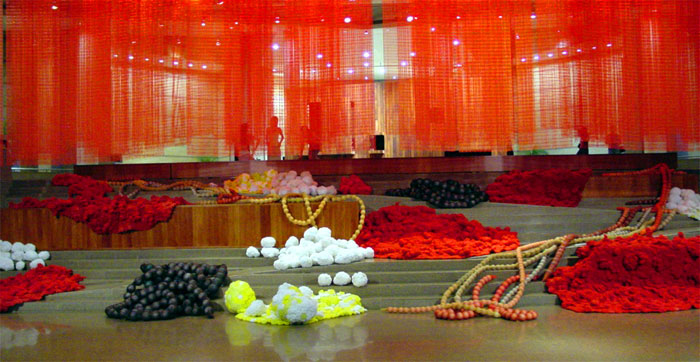  Orifices 2000-04  - The Esplanade Theatres on the Bay, Singapore, 2004, Plastic kitchen scourers, polystyrene balls and mesh used for protective purposes, Dimensions variable 