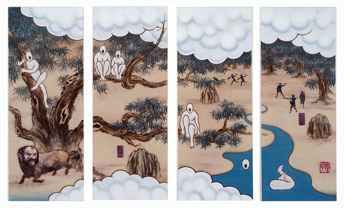   A Mysterious Land No.6 , 2007, Acrylic on canvas (4 panels), 130 x 218 cm 
