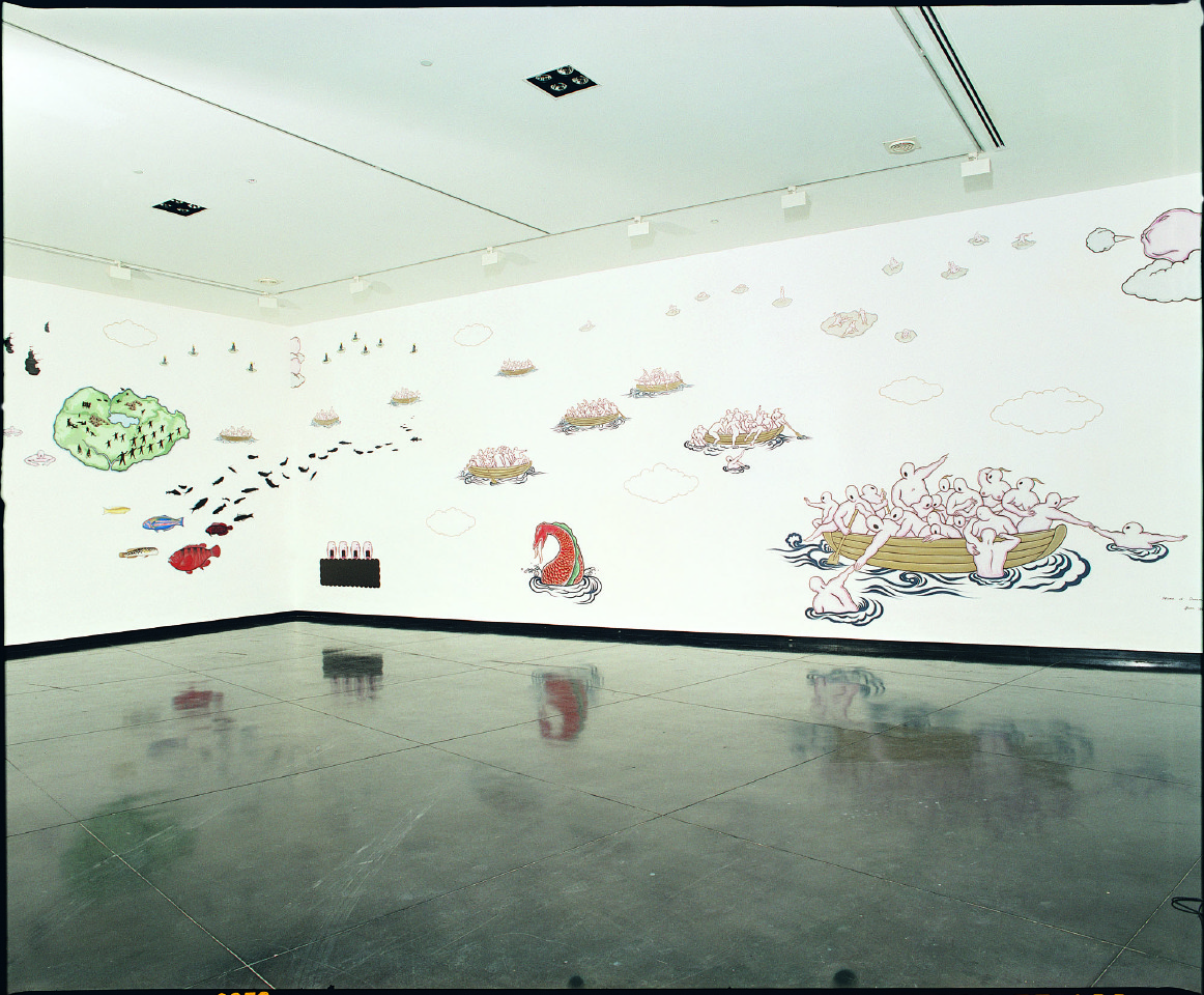   Home of Dream  - painting installation,  Cycle Tracks will abound in Utopia  at ACCA (Australia Centre for Contemporary Art), Melbourne, July 2004, Acrylic paint, 450 x 2200 cm 