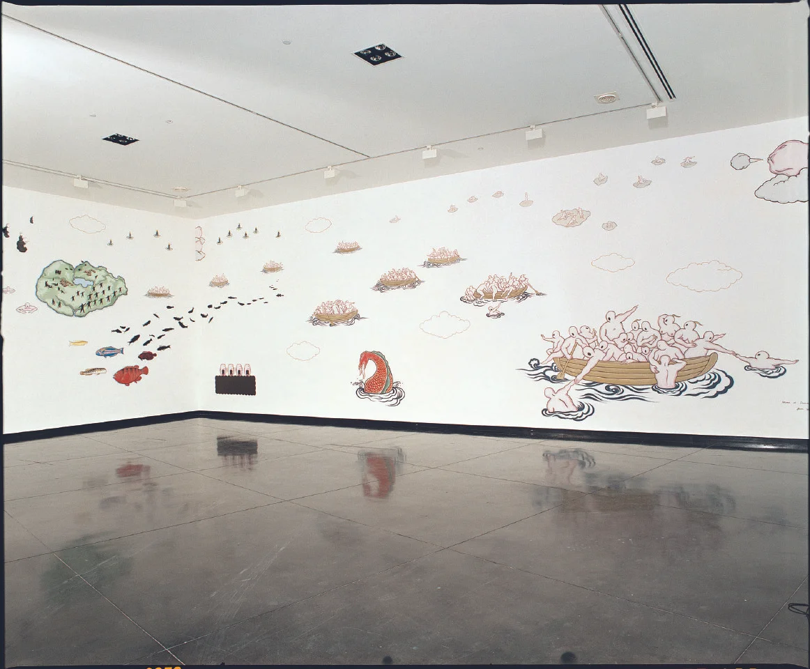Home of Dream - painting installation, Cycle Tracks will abound in Utopia at ACCA (Australia Centre for Contemporary Art), Melbourne, July 2004, Acrylic paint, 450 x 2200 cm