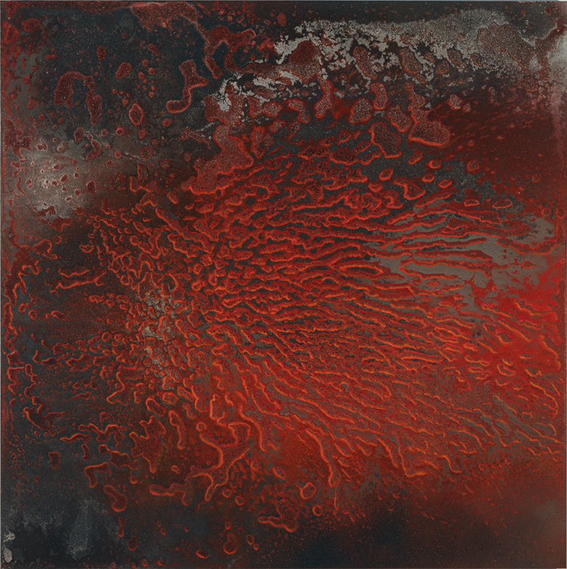   Incendie , 2015, Mixed media on aluminium, 120 x 120 cm 