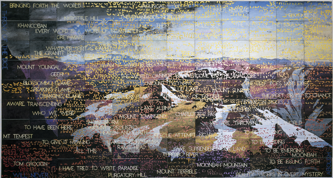   IMANTS TILLERS    On the Mountain  2013 Acrylic, gouache on 108 canvas boards 228.6 x 426.7 cm 