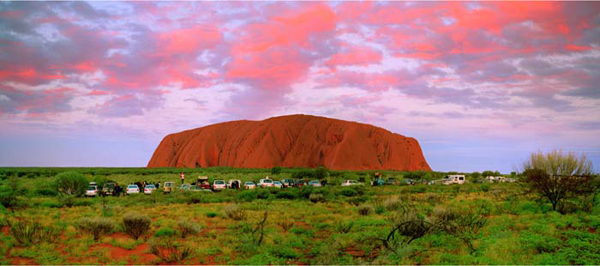   ANNE ZAHALKA     Sunset Viewing Area, Uluru, Northern Territory  2004 Light-jet print Type C edition of 6   115 x 260 cm  