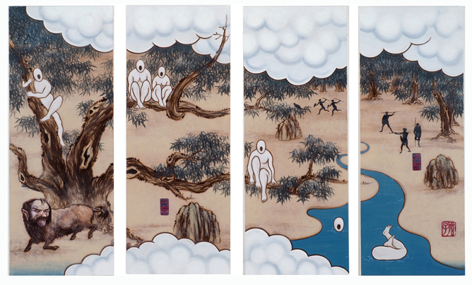   GUAN WEI   A Mysterious Land No.6   2007   Acrylic on canvas (4 panels)   130 x 218 cm  
