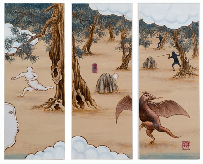   GUAN WEI   A Mysterious Land No.4   2007   Acrylic on canvas (3 panels)   130 x   162 cm  