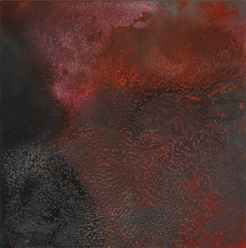   CATHERINE WOO     Slow Burn  2015 mixed media on aluminium 120 x 120 cm  