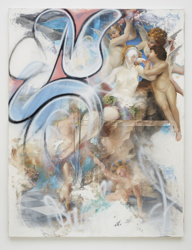 Peter Daverington, Learn From the Classics – But Please Don’t Destroy Them, 2015, oil, enamel and gesso on canvas, 198 x 152cm.