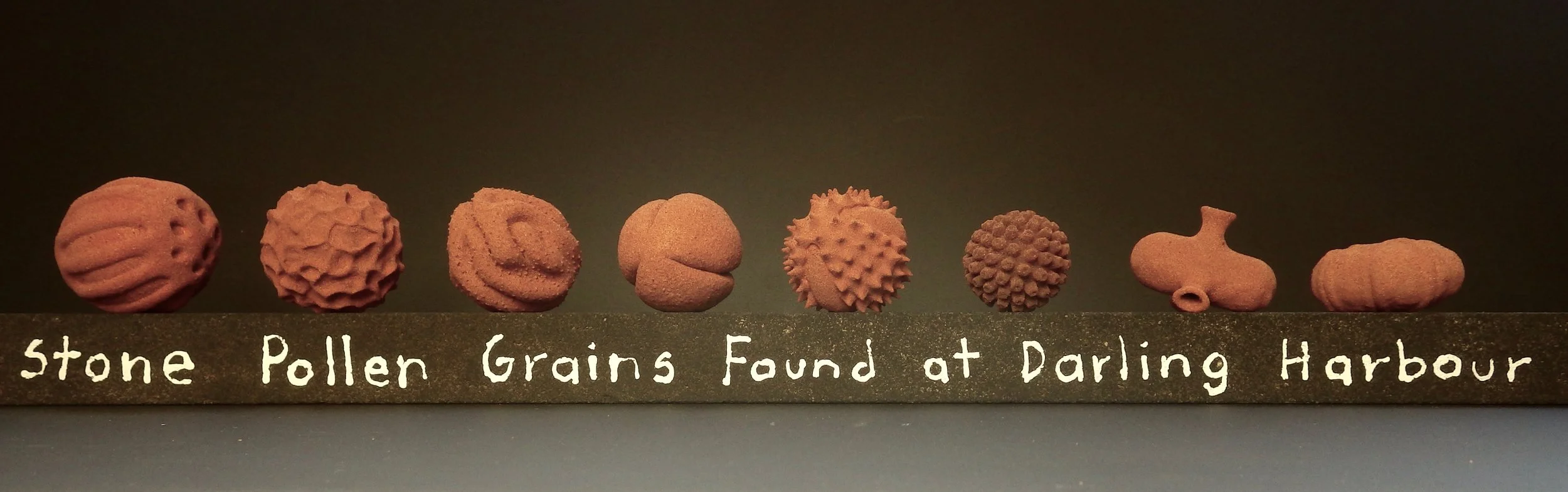 Maria Fernanda Cardoso, Microfossil Pollen Found Here , 2014, nylon, sand, stone, glue, paint, 12 x 90.5 x 6 cm