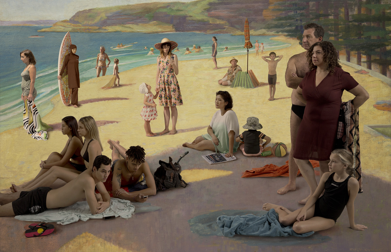   ANNE ZAHALKA   Untitled, Figures on Manly Beach (after Nancy Kilgour)  2015 Archival pigment ink 92cm x 130cm and 76cm x 115cm 