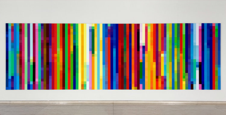  ROBERT OWEN   Cadence #1 (a short span of time)  2003 Synthetic polymer painting on canvas, five panels 259 x 167.6 cm each 59 x 838 overall 