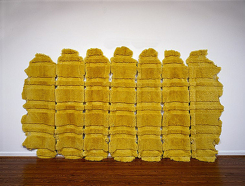   MARIA FERNANDA CARDOSO   Medium Yellow - Sheep 2002  Dyed sheep skins Dimensions variable 