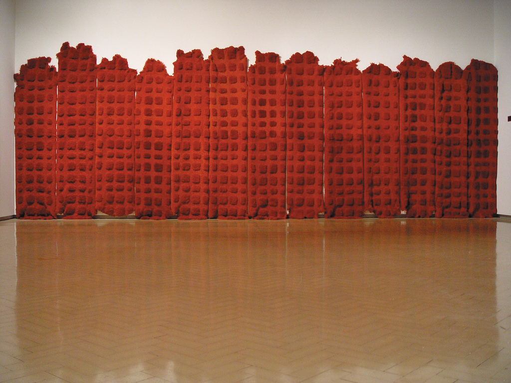   MARIA FERNANDA CARDOSO   Red - Sheep 2002  28 dyed sheep skins Dimensions variable 