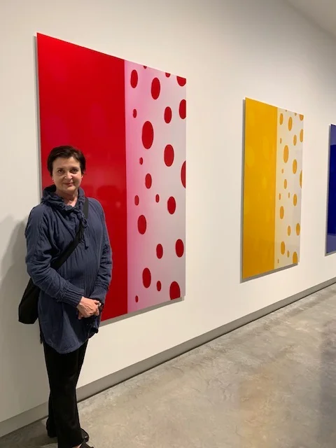 Jacky Redgate with her work, Buxton Contemporary, 2019.