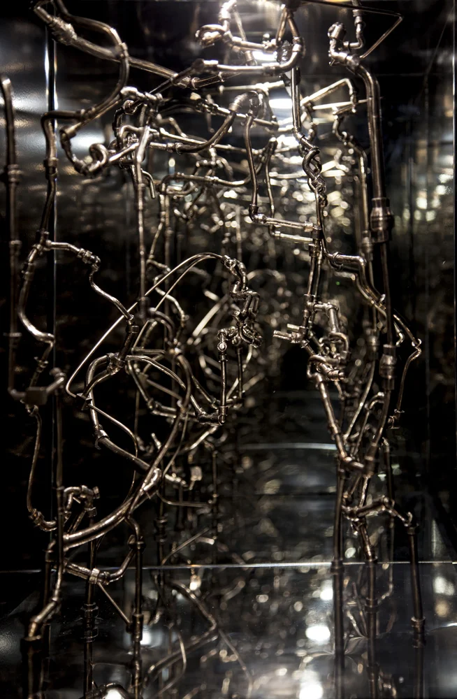 Cyrus Tang, Topophilia 2 , 2019, bronze, Paula Tsui’s cassette tape, crystal, mirror box, 44 x 43 x 61 cm