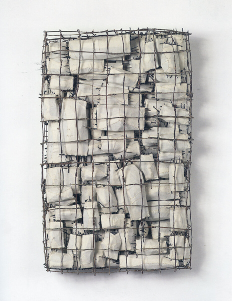   Collection 128  (1994),   Twigs, Calico, Bituminous Paint, Cotton Thread, 107 x 65 x 13 cm 