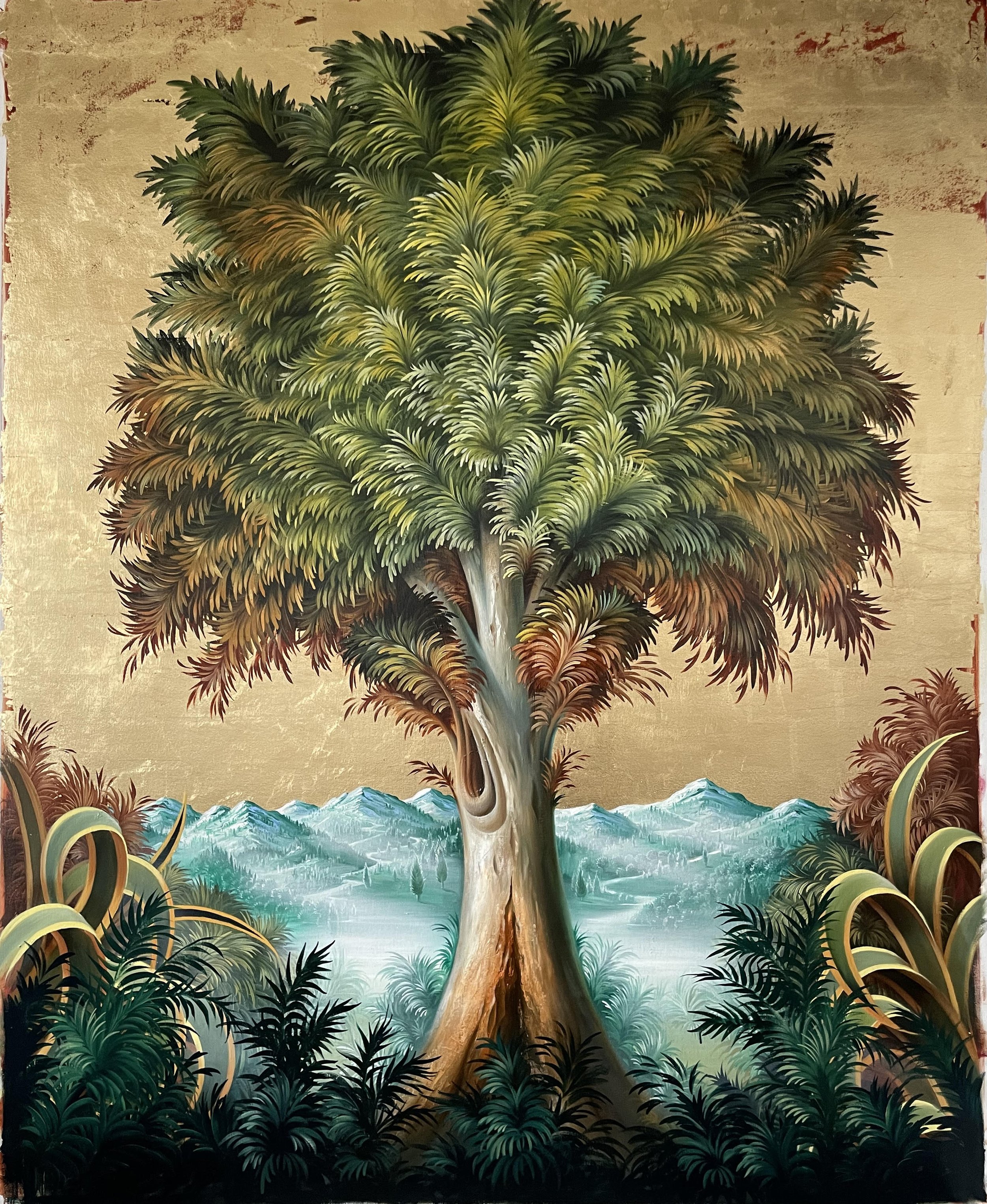  PETER DAVERINGTON   Portrait of a Tree #7   2022 Oil and gold leaf on linen 198.1 x 152.5 cm   