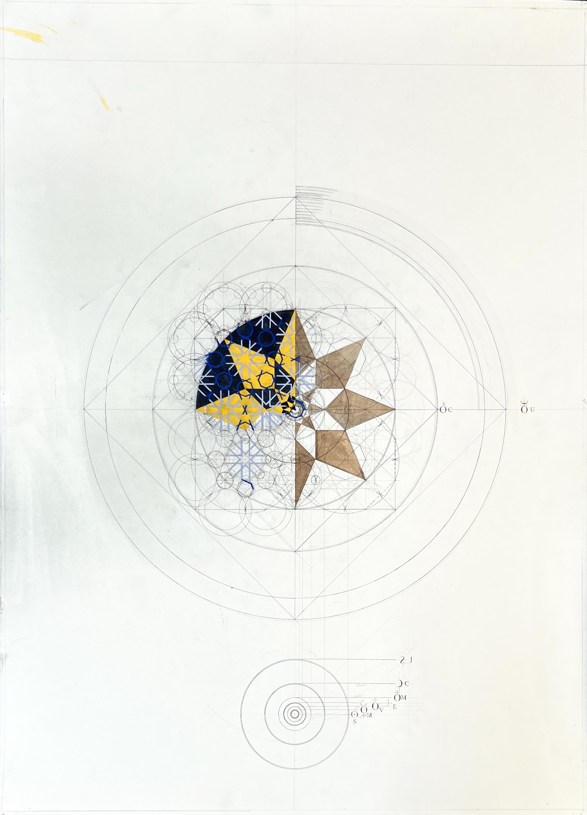   DESMOND LAZARO   The orbits of the nine planets including Ceres &amp; Chiron after JM study. Drawing II  2022   Pigment paint on archival paper 100 x  74 cm 