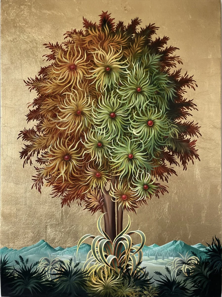 PETER DAVERINGTON Portrait of a Tree, Sunburst Acacia Tree I , 2021 Oil and gold leaf on canvas 122 x 91 cm
