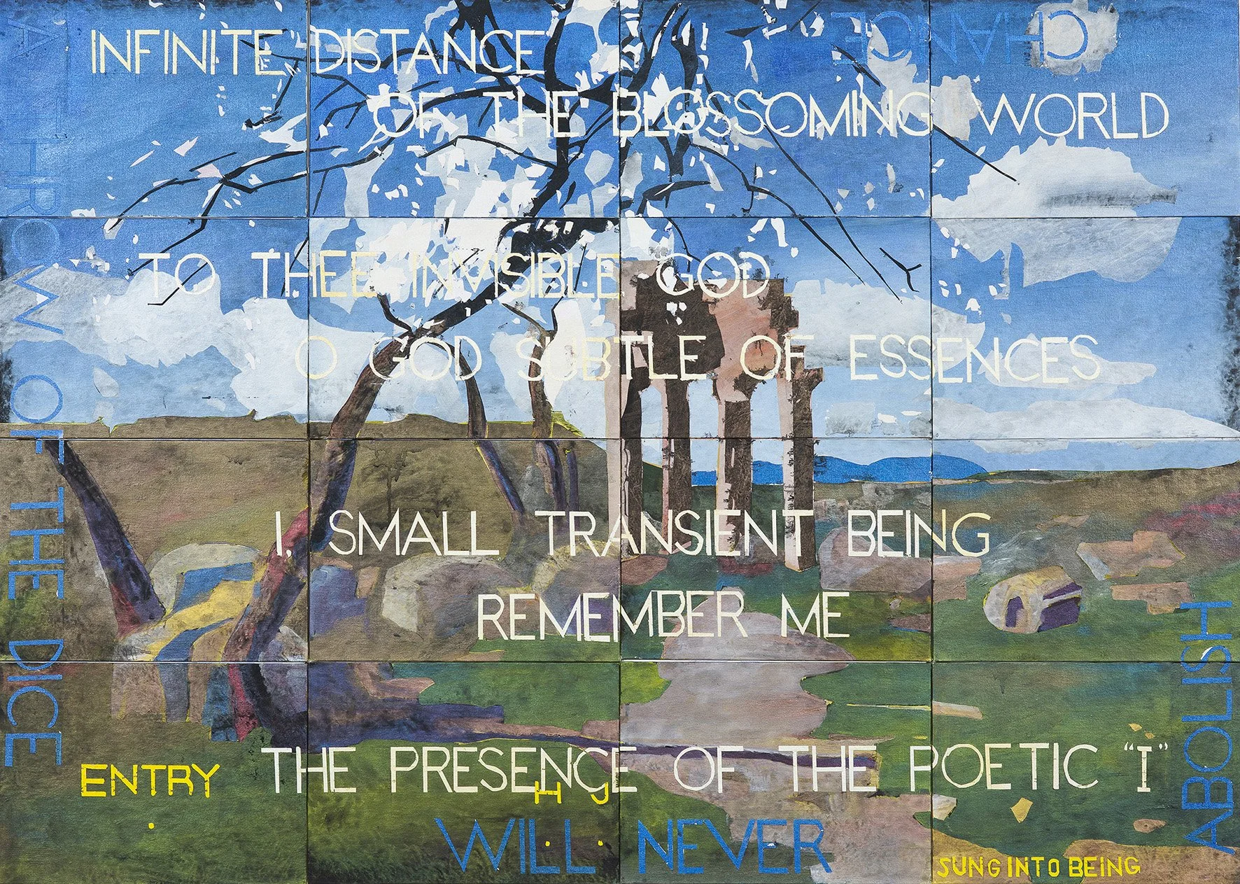   IMANTS TILLERS   Nature Speaks: HJ , 2021 Synthetic polymer paint, gouache on 16 canvasboards 101.6 x 142.2 cm 