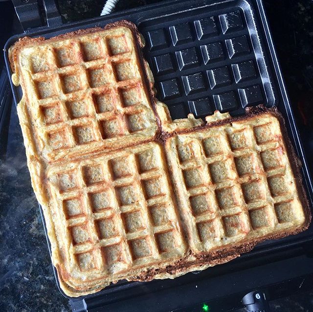A common dessert in our house....three fresh waffles for my three boys. Made from green plantains, eggs, coconut oil, salt and spring water. That&rsquo;s all! #oliverwestonco #chefhannahspringer #paleowaffles #grainfree
