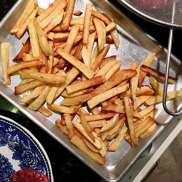 Figgy looked at me adoringly and said &ldquo;these fries are heaven!&rdquo; Made it so worth all the aggravation that went into making them. Organic potatoes hand cut into fries, soaked in water several hours, dried, and cooked in goose fat I rendere