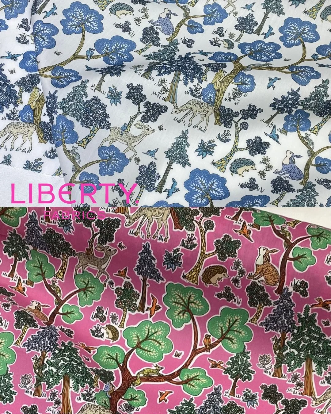 Close-up of three fabric rolls with animal patterns: pink with cats and a green with various animals including lions, zebras, and giraffes.