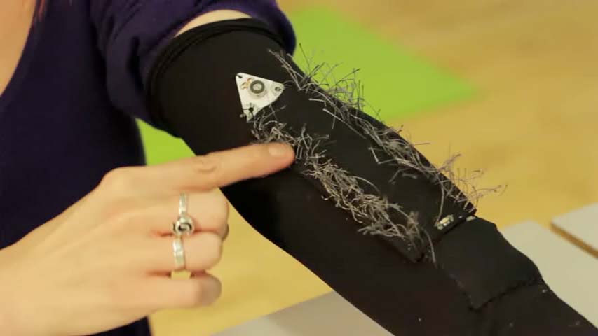 E-textile sensing device. Still image from Hacking the body 2.0 digital footage.