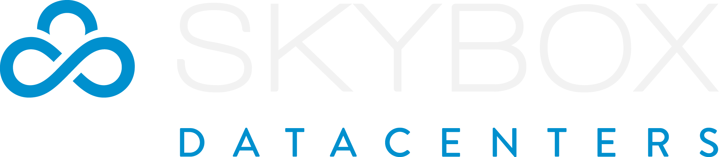 Skybox Data Centers logo with a blue infinity symbol and the company name in white and blue text.