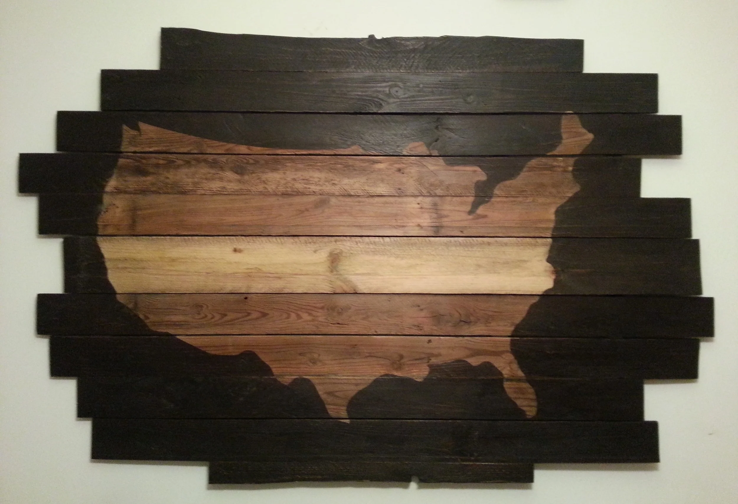  approx. 64" w x 38" h wood stain and wax glaze on reclaimed wood 
