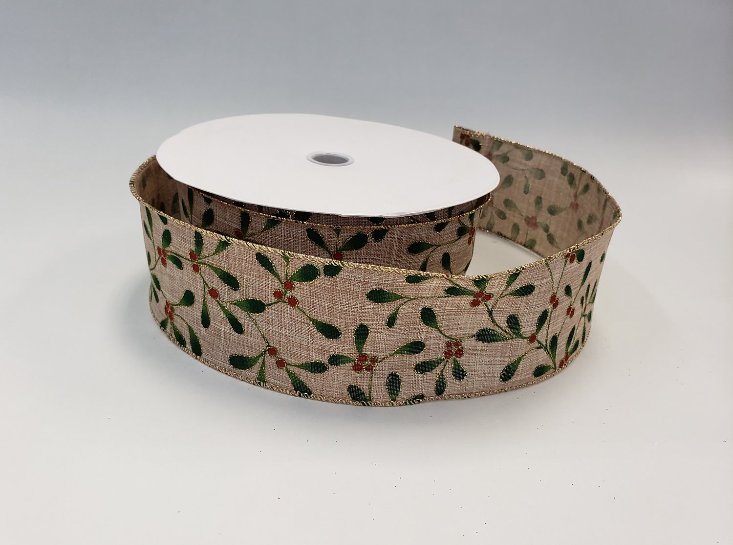 Holly on Burlap 2.5 Inch Wire Ribbon 50 Yards — Rich Plus Gift
