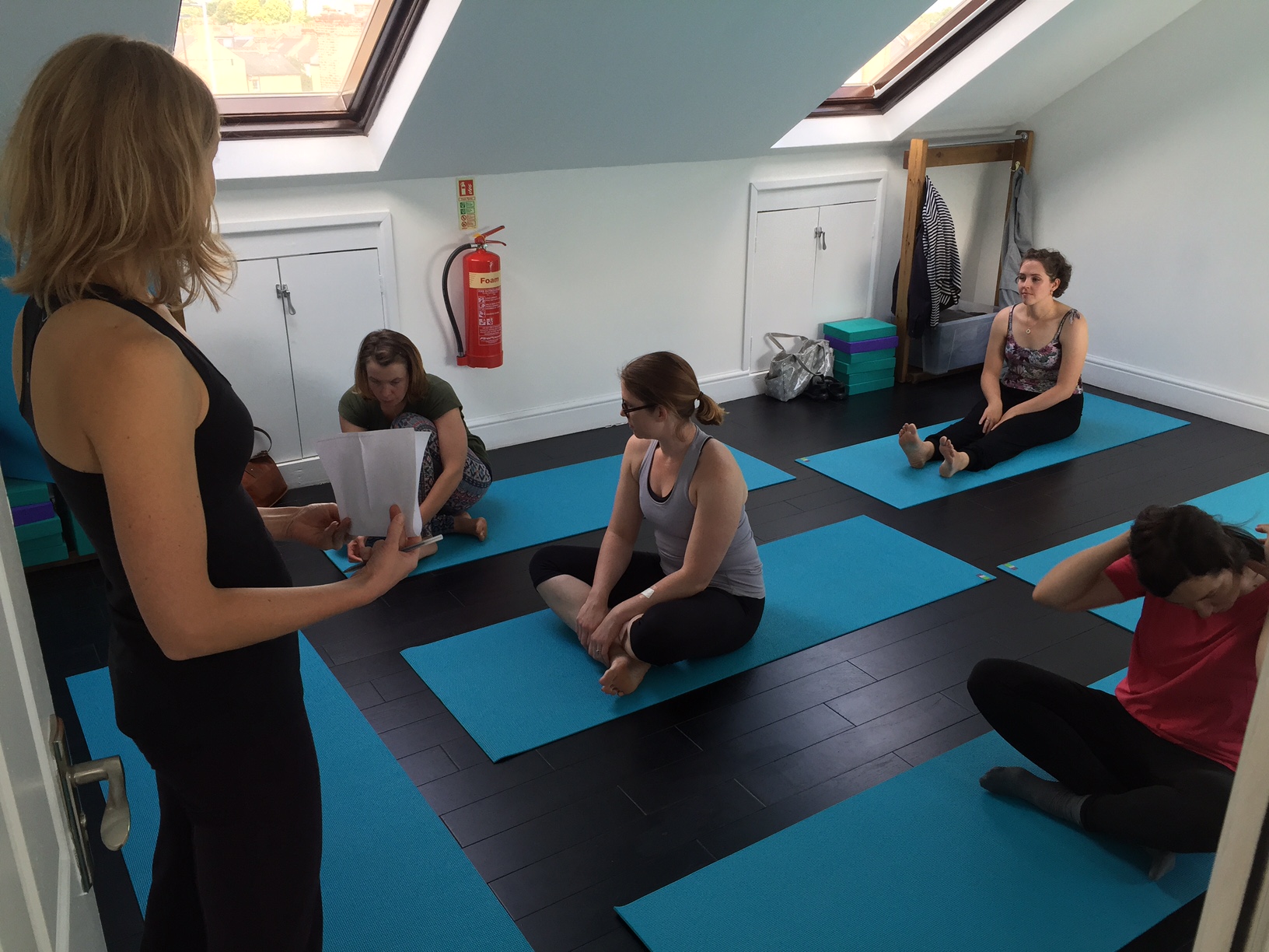 Pilates teacher Elina teaching her first taster session of the day in the loft room