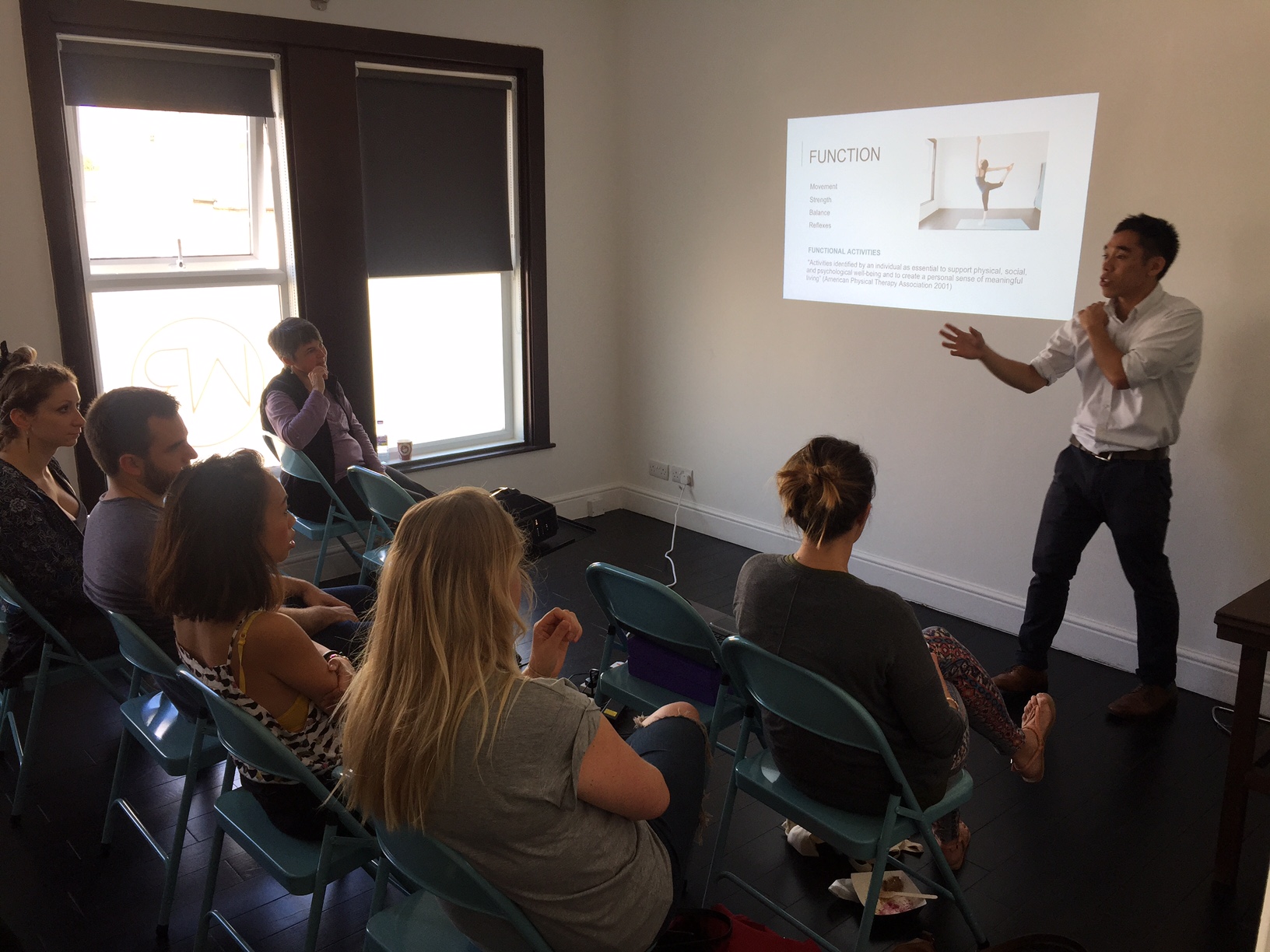 It was a full house for Chiropractor Simon who presented a talk on the basics of spinal health