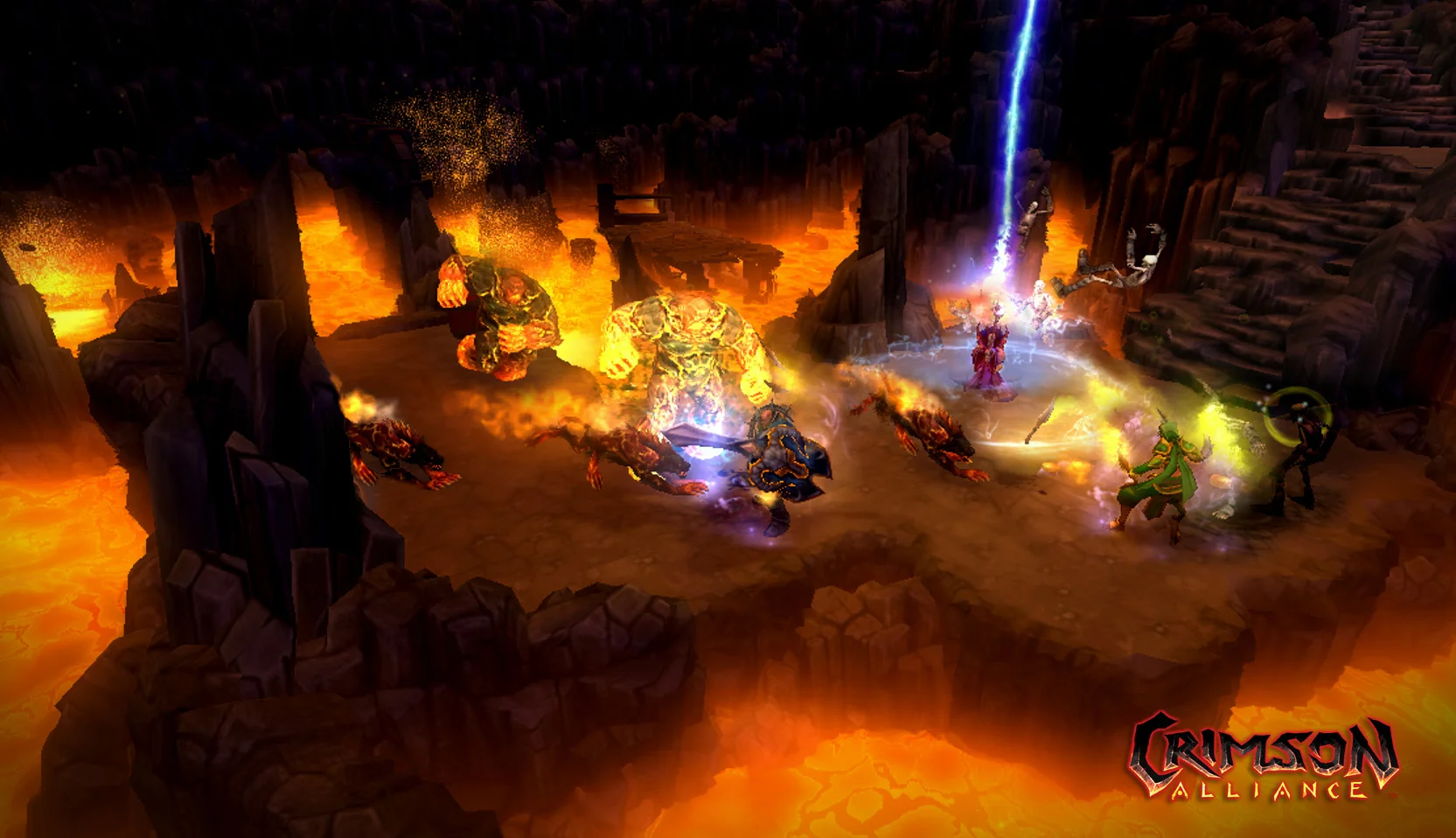 After Crimson Alliance's launch, the fans wanted more. The challenge in designing DLC was to create a unique Crimson Alliance experience without the ability to add much in terms of new game mechanics and assets due to technical restrictions. So what did we give them? LAVA and lots of it. The fans got their, "VENGEANCE," a DLC set in all new levels, one of them titled, "Inferno." My concept for Inferno provided an experience that hadn't been given to players yet in Crimson Alliance, an omnipresent environmental threat (the lava) rising all round them as the players needed to fight their way up and out of the dungeon while being slowed down all-the-way by enemies. That's hot.