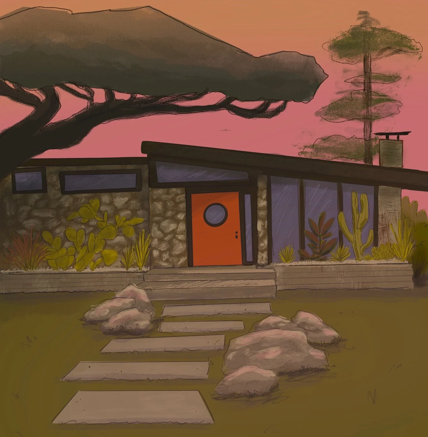 Digital sketch book 
 + a secret fig status 🌧️ 

#digitalsketchbook #digitalsketch #illustration #midcenturymodern #souldog