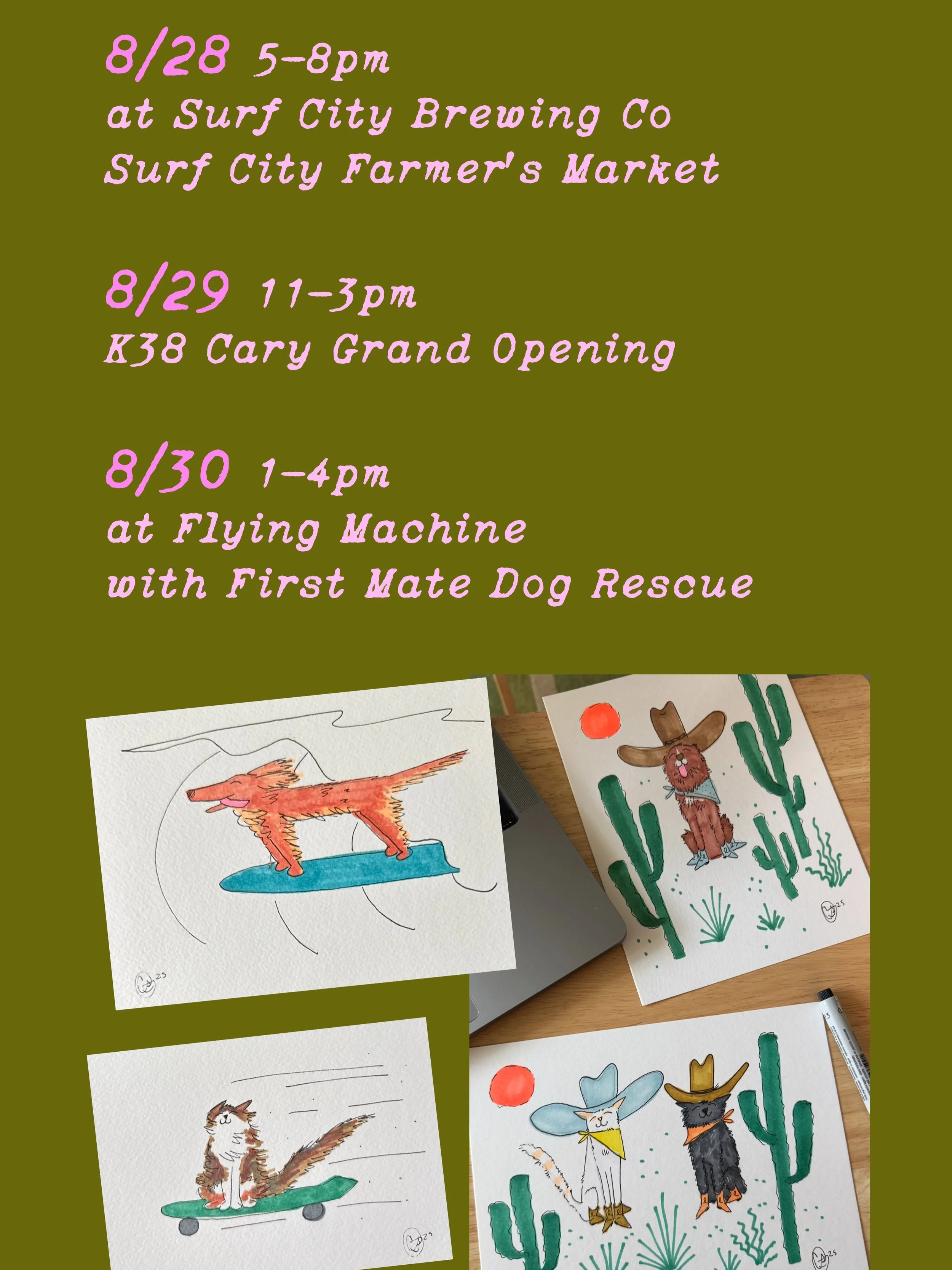 STARTING THIS EVENING I have a jam packed weekend of live pet illustrations. 🐶 🐱. Pets do not have to be present. A good photo on your phone works just fine. $25 each in person. 5x7&rdquo;ish.  Makes great little gifts. ❤️&zwj;🔥 See you soon!!!