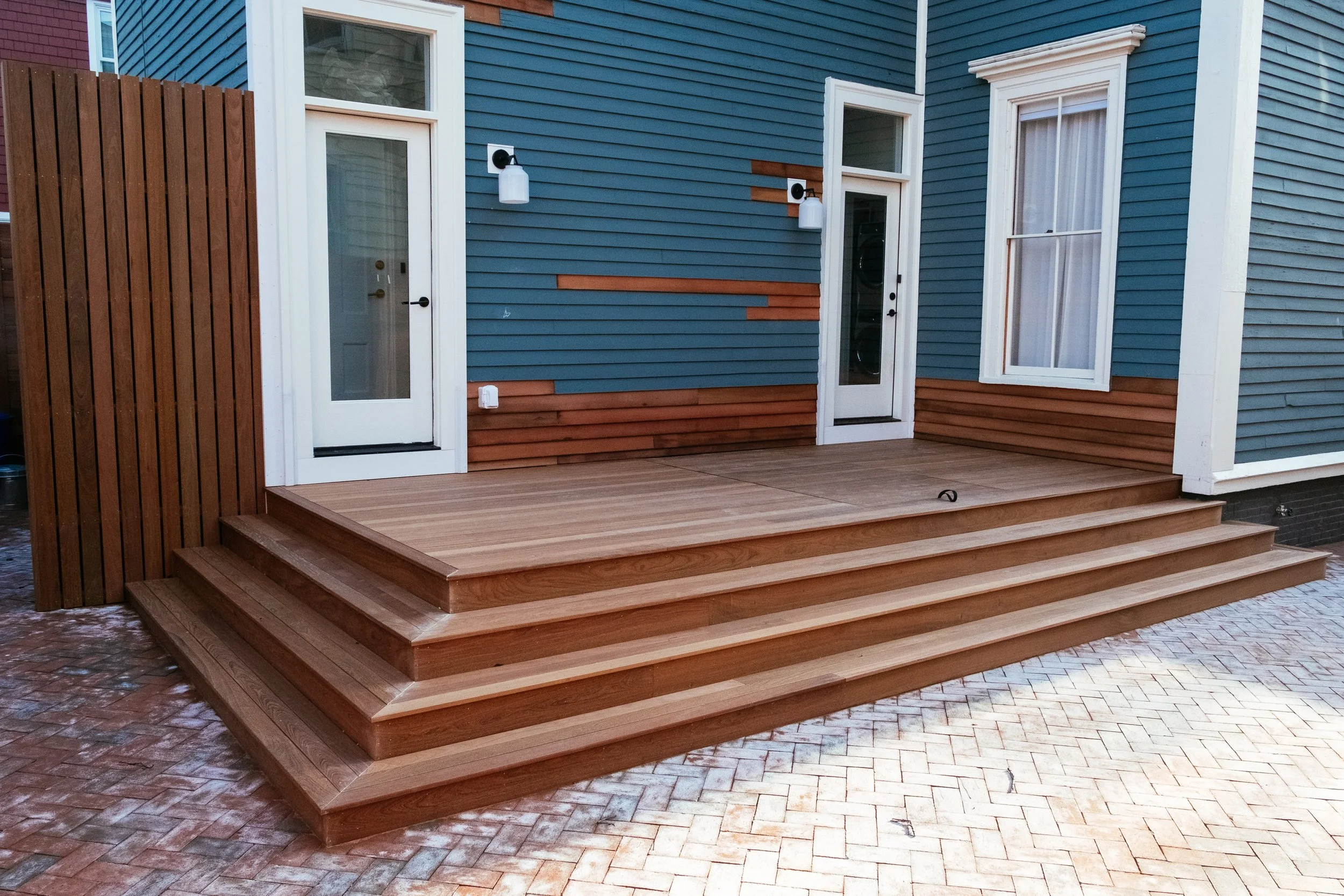 Custom deck out of Ipe with built-in bulkhead hatch