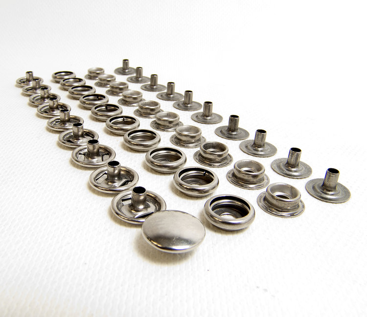 DOT Hard Spring press snaps with stainless steel screw studs x 10.