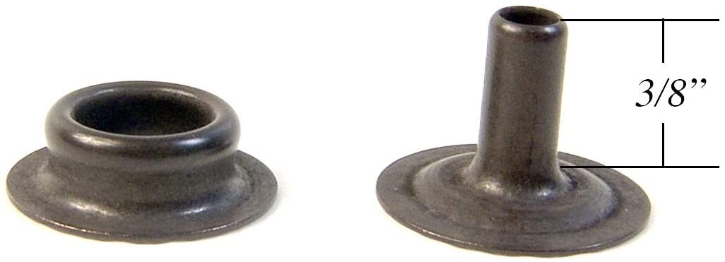 Snap Cap & Socket, Cap Has 1/4 Post for Leather, Thick Fabric or Carpets,  Nickel Plated Brass Materials, Marine Grade (5 Piece Set)