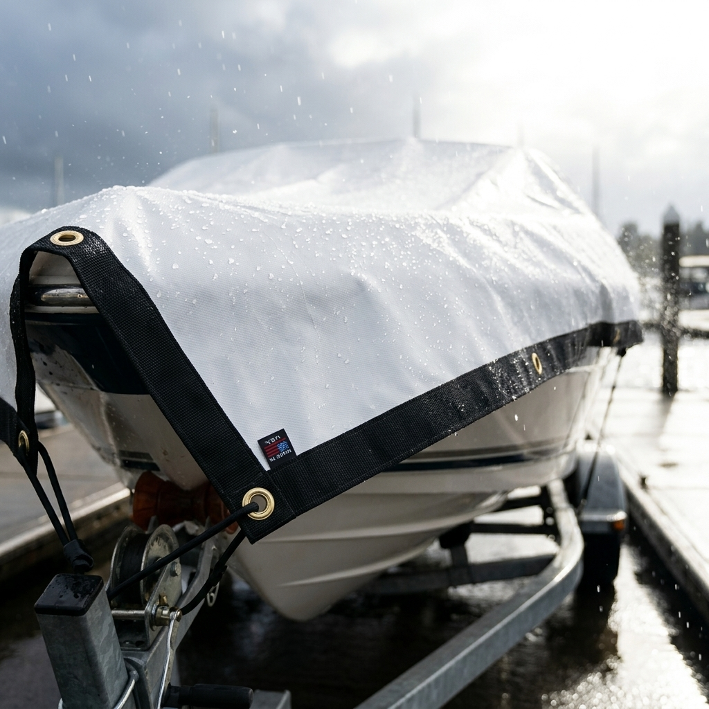 Tarp, Heavy Duty, White Waterproof, 18 Oz. Vinyl w/ Reinforced Edges