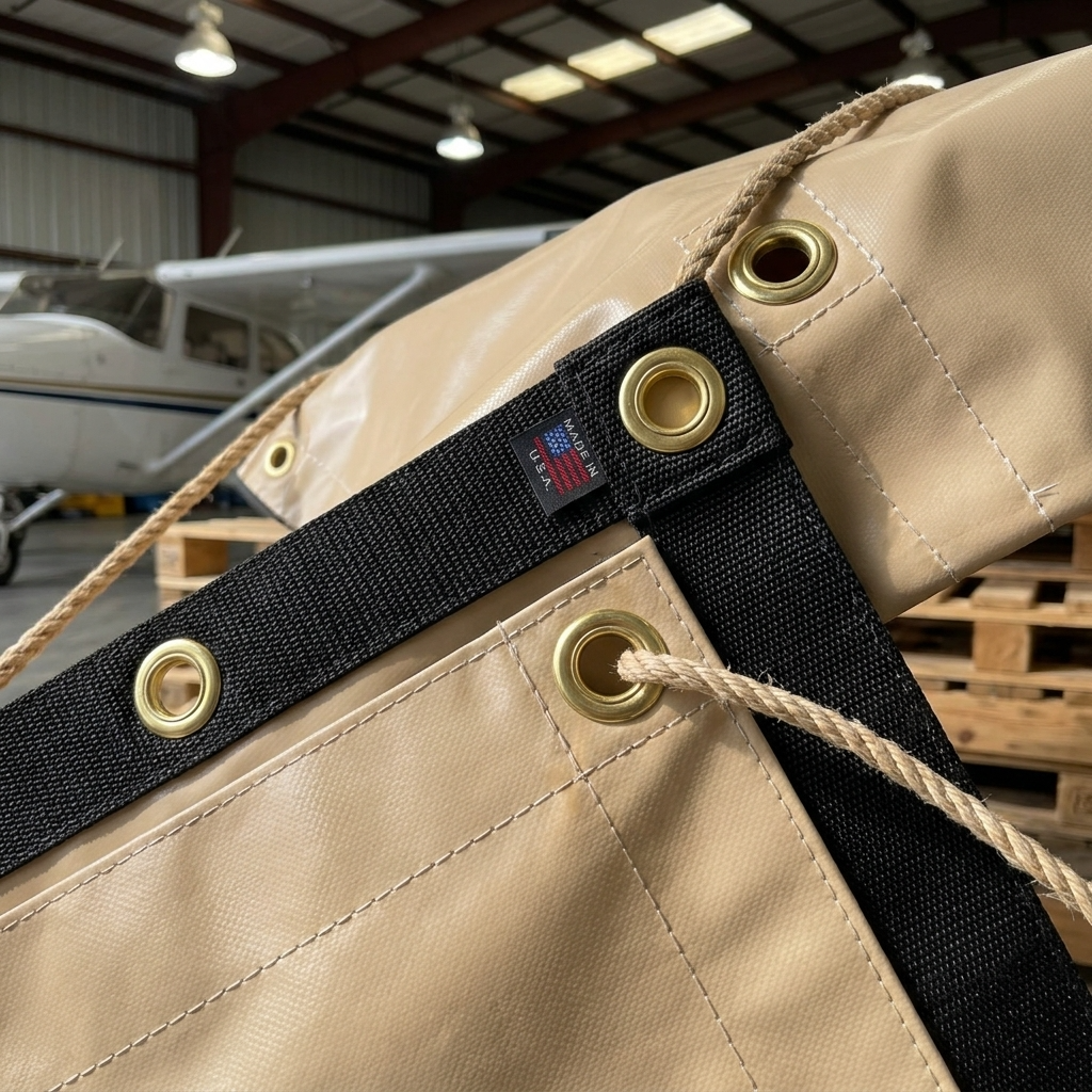 Tarp, Heavy Duty, Beige, Waterproof, 18 Oz. Vinyl w/ Reinforced Edges