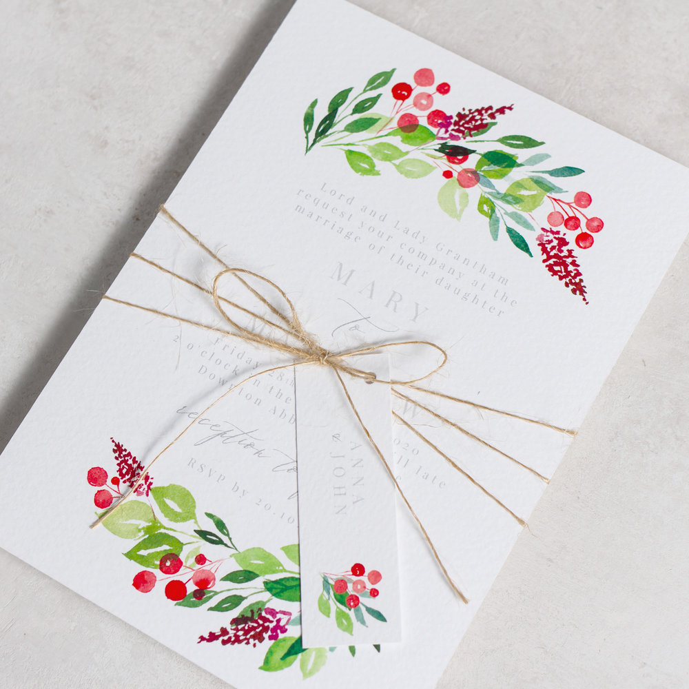 Winter-Wedding-Stationery-Luxury-Unique-Hand-Painted-Botanical-Leaves-Berries-Grenery-Hand-Painted-Wedding-Invitation-Parcel-Evergreen-Pingle-Pie.jpg