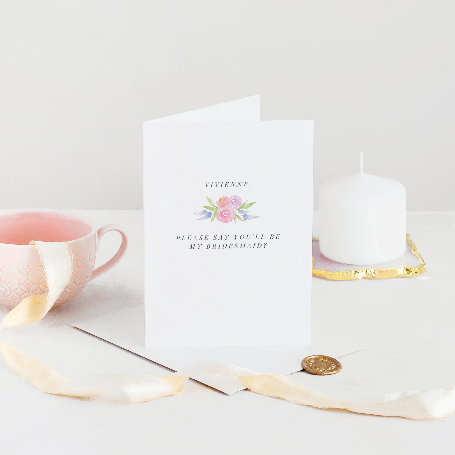 Personalised Wax Seal Bridesmaid Proposal Card, Will You Be My Bridesmaid Card, Say You'll Be My Bridesmaid Card, Card For Bridesmaid, Hand Painted Watercolour Floral Pink Standing - Bridesmaid.jpg