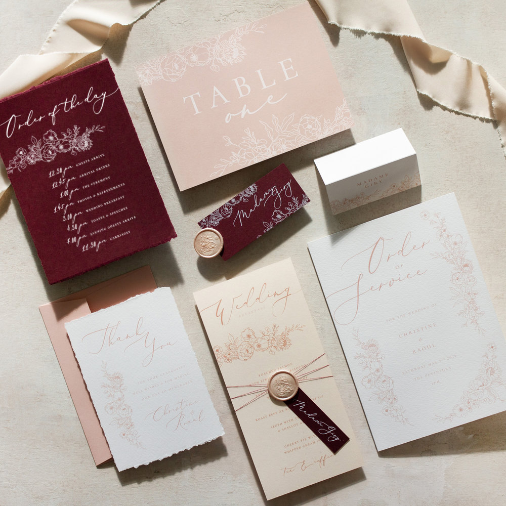 Blush Petals Luxury On the Day Wedding Stationery with Blush Pink Wax Seal and Deckled Edges - www.pinglepie.com.jpg