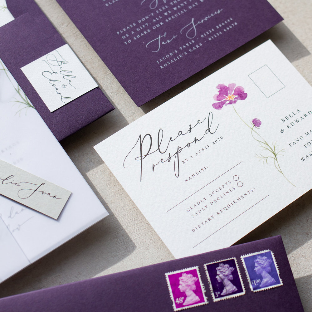 Amethyst Eclipse Watercolour Wedding Stationery with Lilac Flower - www.pinglepie.com.jpg