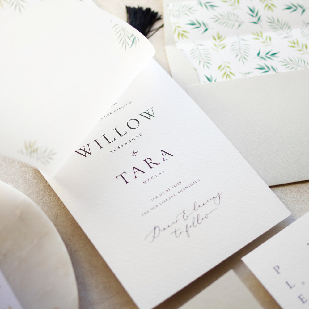 Minimal Botanical Wedding Invitation with Vellum Layer and Hand Painted Envelope Liner - www.pinglepie.com.jpg