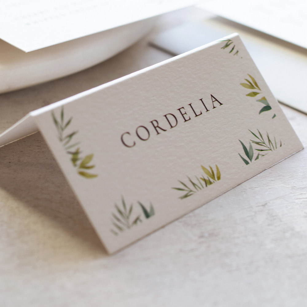 Minimal Botanical Minimal Wedding Place Card with Hand Painted Watercolour Details  - www.pinglepie.com.jpg