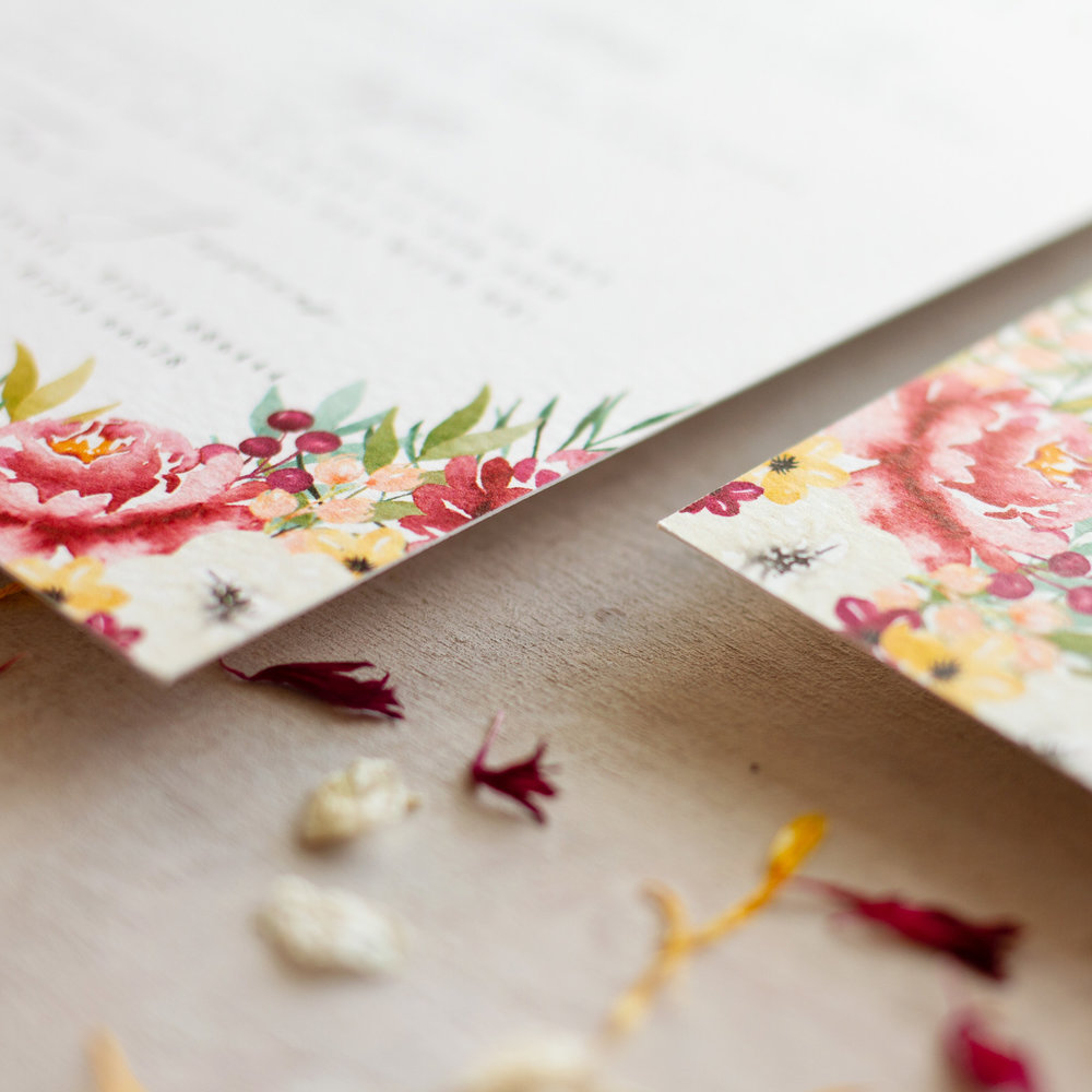 Autumn Leaves Hand Painted Fine Art Wedding Stationery with Watercolour Flowers - www.pinglepie.com.jpg