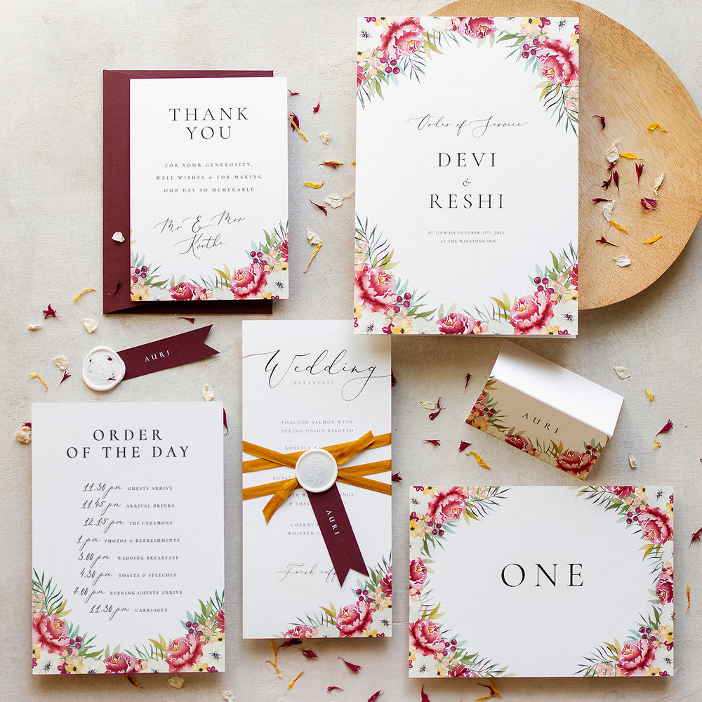 Autumn Leaves Luxury On The Day Wedding Stationery with Hand Painted Botanical Illustrations - www.pinglepie.com.jpg