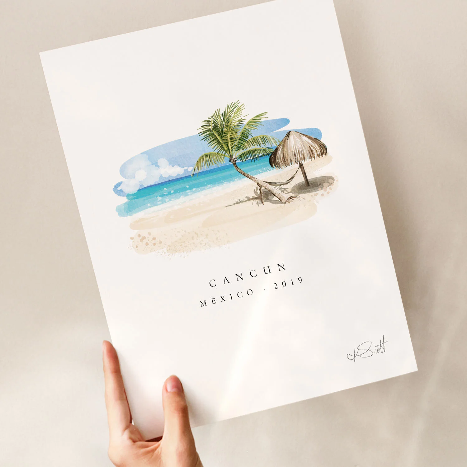 Custom-watercolour-special-place-illustration,-watercolour-venue-portrait,-stylised-beach-portrait-Cancun-Mexico.jpg