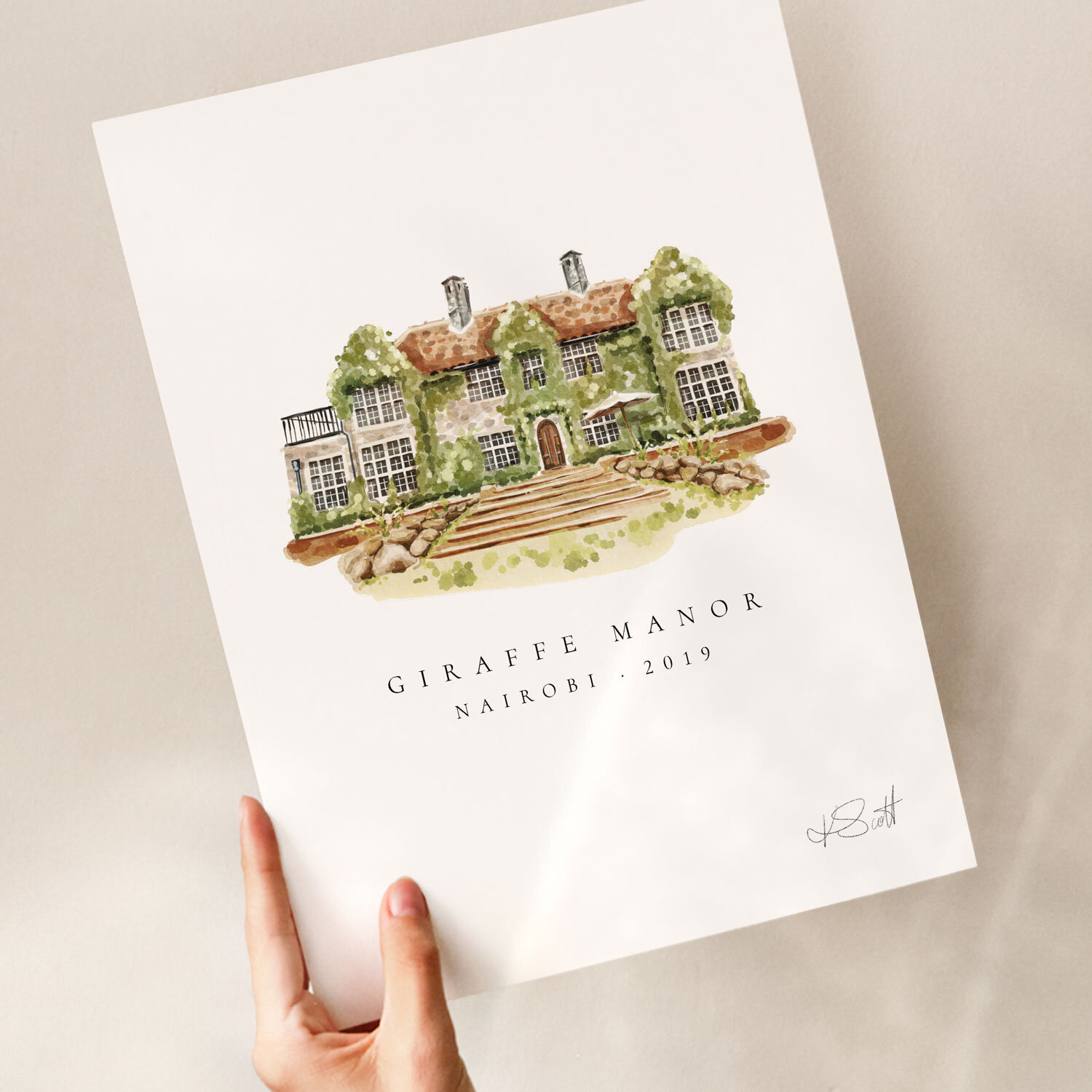 Custom-watercolour-venue-illustration,-watercolour-venue-portrait,-stylised-venue-portrait-Giraffe-Manor-Nairobi.jpg